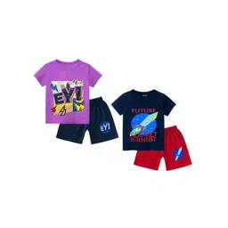 Tik Tok WEARS Boys Pack Of 2 Graphic Printed Pure Cotton T-shirt With Shorts-picture-36