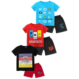 Tik Tok WEARS Boys Pack Of 3 Graphic Printed Pure Cotton T-shirt With Shorts-picture-39
