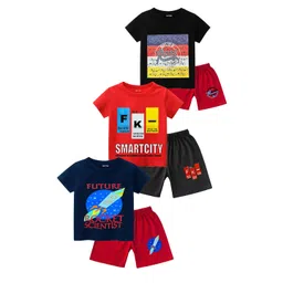 Tik Tok WEARS Boys Pack Of 3 Graphic Printed Pure Cotton T-shirt With Shorts-picture-26