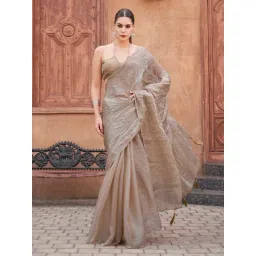 Tikhi Imli Beige Solid Saree with Unstitched Blouse-picture-43