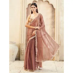 Tikhi Imli Brown Solid Saree with Unstitched Blouse-picture-22