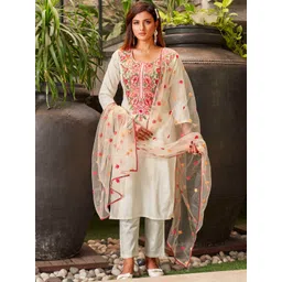 Tikhi Imli Floral Embroidered Cotton Blend Kurta with Trousers & Dupatta-picture-3