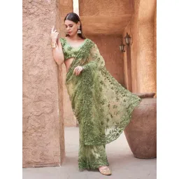 Tikhi Imli Green Embroidered Saree with Unstitched Blouse-picture-27