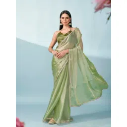 Tikhi Imli Green Solid Saree with Unstitched Blouse-picture-29