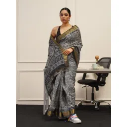 Tikhi Imli Grey Printed Ready To Wear Saree with Unstitched Blouse-picture-18