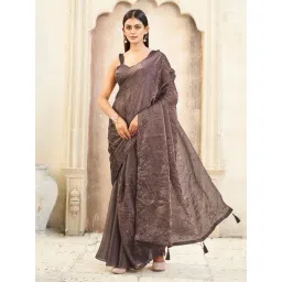 Tikhi Imli Grey Solid Saree with Unstitched Blouse-picture-8