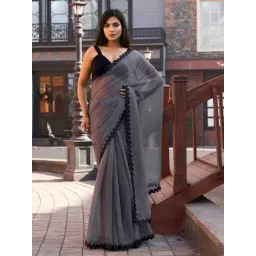 Tikhi Imli Grey Solid Saree with Unstitched Blouse-picture-23