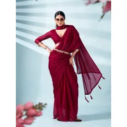 Tikhi Imli Maroon Solid Saree with Unstitched Blouse-picture-10