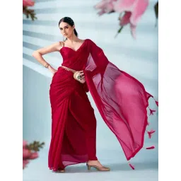 Tikhi Imli Pink Solid Saree with Unstitched Blouse-picture-9