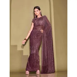 Tikhi Imli Purple Embellished Ready To Wear Saree with Unstitched Blouse-picture-42