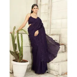 Tikhi Imli Purple Embroidered Saree with Unstitched Blouse-picture-20