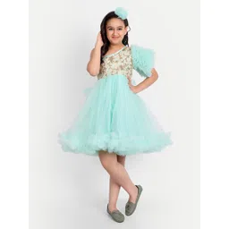 TILISM Girls Embellished One Shoulder Net Fit & Flare Dress-picture-17