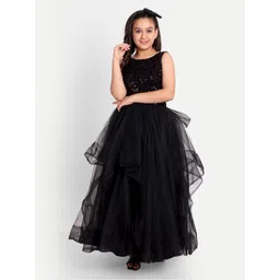 TILISM Girls Sequin Embellished Sleeveless Net Maxi Tiered Dress-picture-23