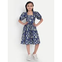 TILISM Kids Ethnic Print Puff Sleeve Fit & Flare Dress-picture-29