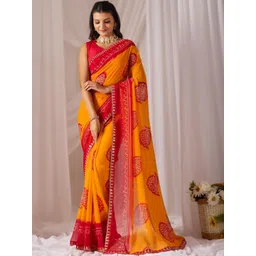 TINA FASHION Ethnic Motifs Mirror Work Poly Georgette Bandhani Saree-picture-34