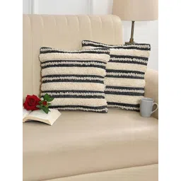 TINDLER KNOTS Off White & Black Set of 2 Hand Tufted Square Cushion Covers-picture-34