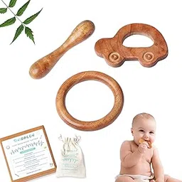 TINIGREEN Car Ring Dumbbell Shaped Organic Neem Wood Teether Combo for Baby (Pack of 3)-picture-14