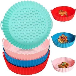 tinsuhg 4 Pcs 7.5inch Air Fryer Silicone Pot with Handle, Silicone Air Fryer Basket, Airfryer Tray-picture-3