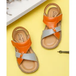 Tiny Bugs Colour Blocked Velcro Closure Sandals - Grey & Orange-picture-10