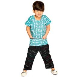 Tiny Bunnies Boys Blue & Black Printed Pure Cotton T-shirt with Trousers-picture-35