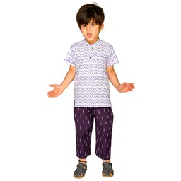 Tiny Bunnies Boys Lavender & White Printed Pure Cotton Shirt with Trousers-picture-36