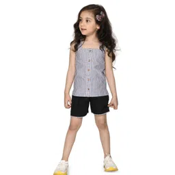 Tiny Bunnies Girls Striped Square Neck Pure Cotton Top with Shorts-picture-40