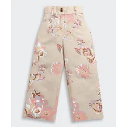 Tiny Girl 100% Cotton Woven Floral Printed Pant - Fawn-picture-22