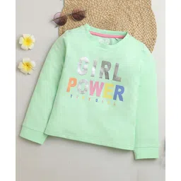 Tiny Girl Cotton Full Sleeves Girl Power Text Printed Tee - Light Green-picture-11
