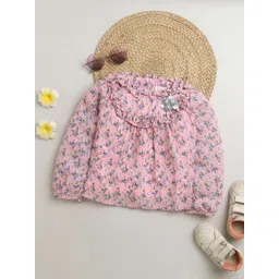 Tiny Girl Floral Print Round Neck Puff Sleeve Top-picture-24