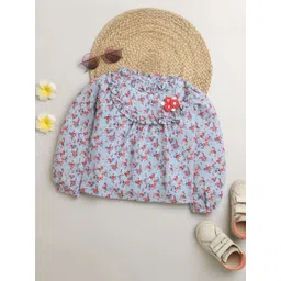 Tiny Girl Floral Printed Puff Sleeves Ruffled Top-picture-33