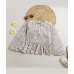 Tiny Girl Full Sleeves Seamless Leaves Designed & Flowers Embellished Peplum Top - Grey-picture-29