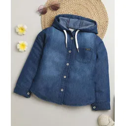 Tiny Girl Full Sleeves Solid Hooded Shirt Style Top - Blue-picture-11