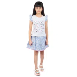 Tiny Girl Girls Blue & Grey Printed Pure Cotton Top with Skirt-picture-19