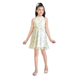 Tiny Girl Girls Floral Print Halter Neck Applique Work Fit & Flare Dress-picture-28