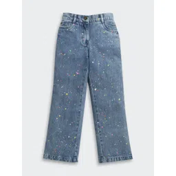 Tiny Girl Girls Printed Wide Leg Mid-Rise Light Fade Stretchable Cotton Jeans-picture-22