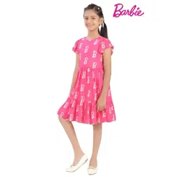 Tiny Girl Hot Pink Barbie Printed Dress image 4