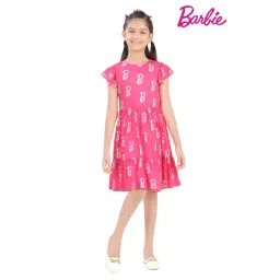 Tiny Girl Hot Pink Barbie Printed Dress image 1