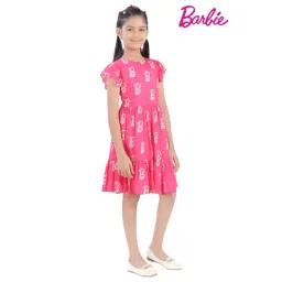 Tiny Girl Hot Pink Barbie Printed Dress image 5