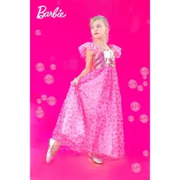 Tiny Girl Hot Pink Barbie Printed Gown-picture-25