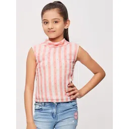 Tiny Girl Peach & White Striped Top-picture-41