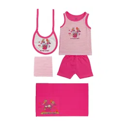 TINY HUG Infant Boys Pink & White Printed Pure Cotton Top with Shorts Clothing Set-picture-33