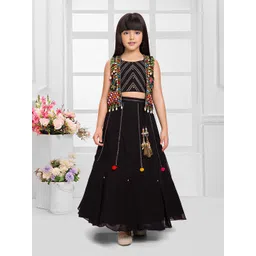 Tiny Kingdom Girls Embroidered Round Neck Ready to Wear Lehenga Choli With Jacket image 1