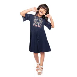 Tiny Kingdom Girls Embroidered Round Neck Schiffli Cotton A-Line Dress-picture-10
