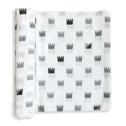 tiny lane TinyLane 100% Organic Bamboo:Cotton Muslin Baby Swaddle Wrapper Crown Print - White Grey image 1