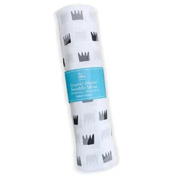 tiny lane TinyLane 100% Organic Bamboo:Cotton Muslin Baby Swaddle Wrapper Crown Print - White Grey image 2