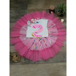 TINY MINY ME Girls Pink & White Printed T-shirt with Skirt-picture-23