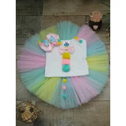 TINY MINY ME Girls Pink & White Printed Top with Skirt-picture-28