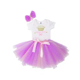 TINY MINY ME Girls Purple & White Printed T-shirt with Skirt-picture-32