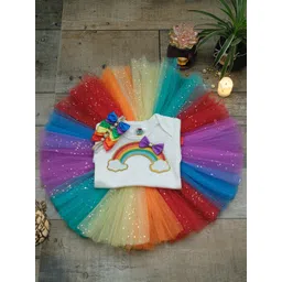 TINY MINY ME Girls White & Blue Printed Top with Skirt-picture-10