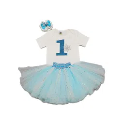 TINY MINY ME Infant Girls Blue & White Printed Bodyshuit with Skirt & Bow Clip-picture-12